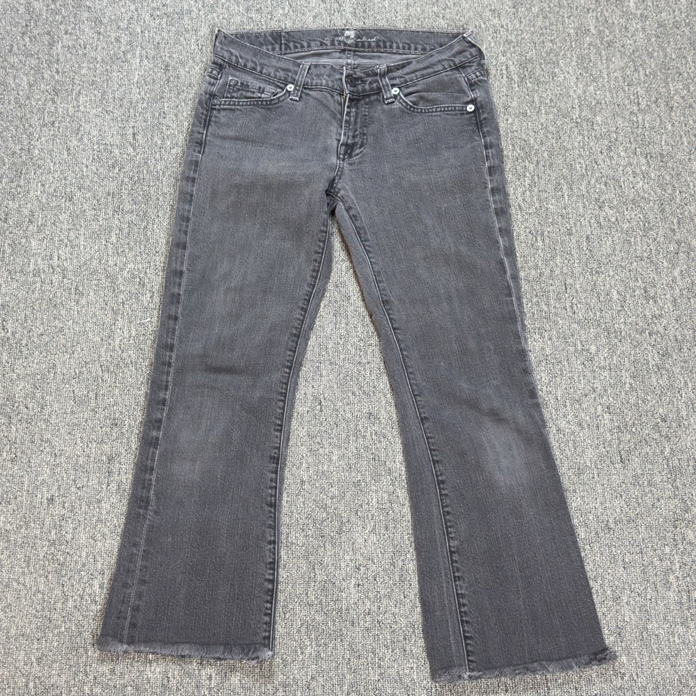 7 For‎ All Mankind Women's Cropped Wid Cuff Raw Hem Low Rise Gray Jeans Size 26